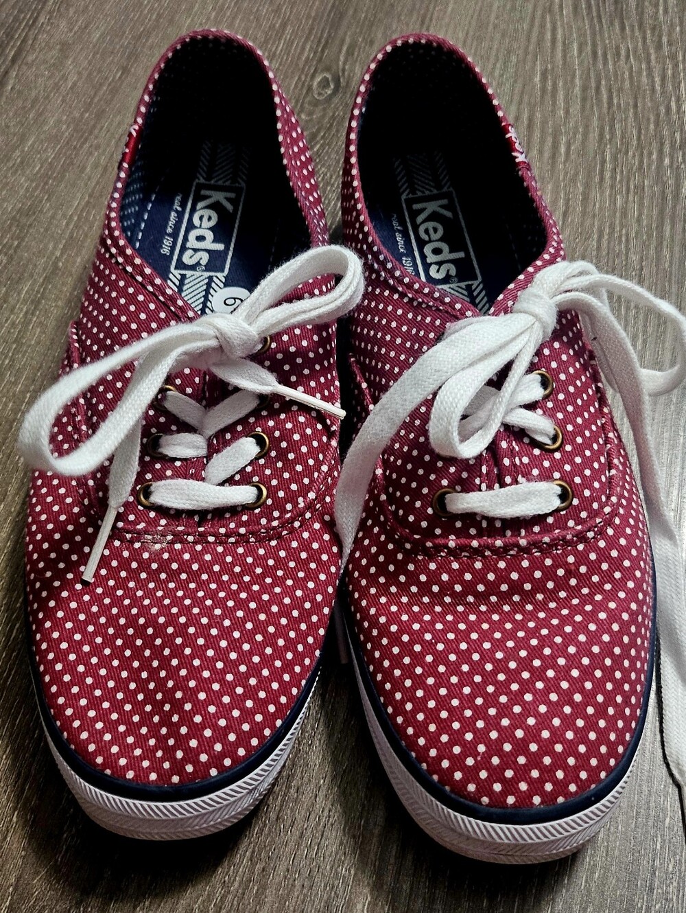 Keds Womens Champion Polka Dot Burgundy/Navy Lace Up Sneakers Size 6